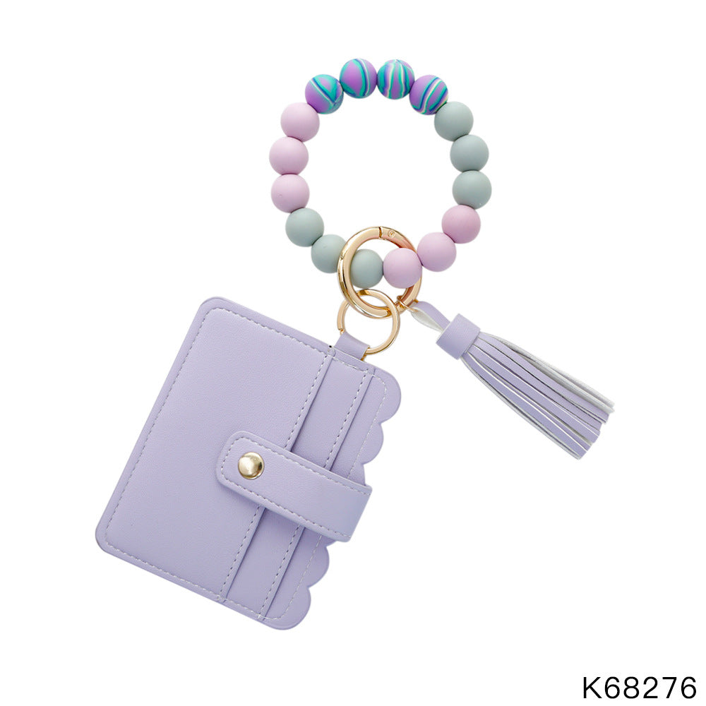 Wholesale Silicone Pendant Leather PU Tassel Card Bag Keychains